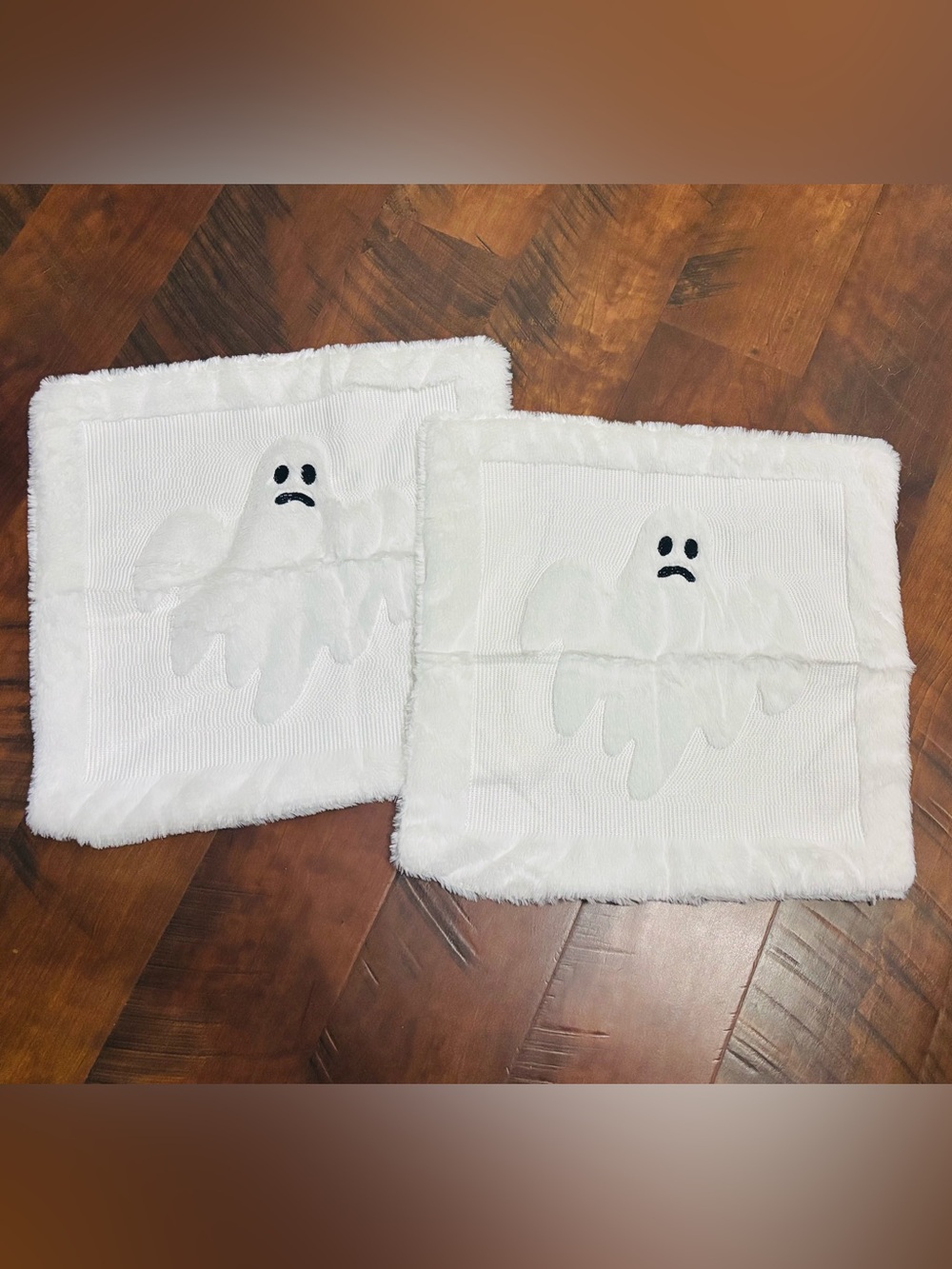 Set of Two (2) Fluffy Embroidered Ghost Pillow Covers